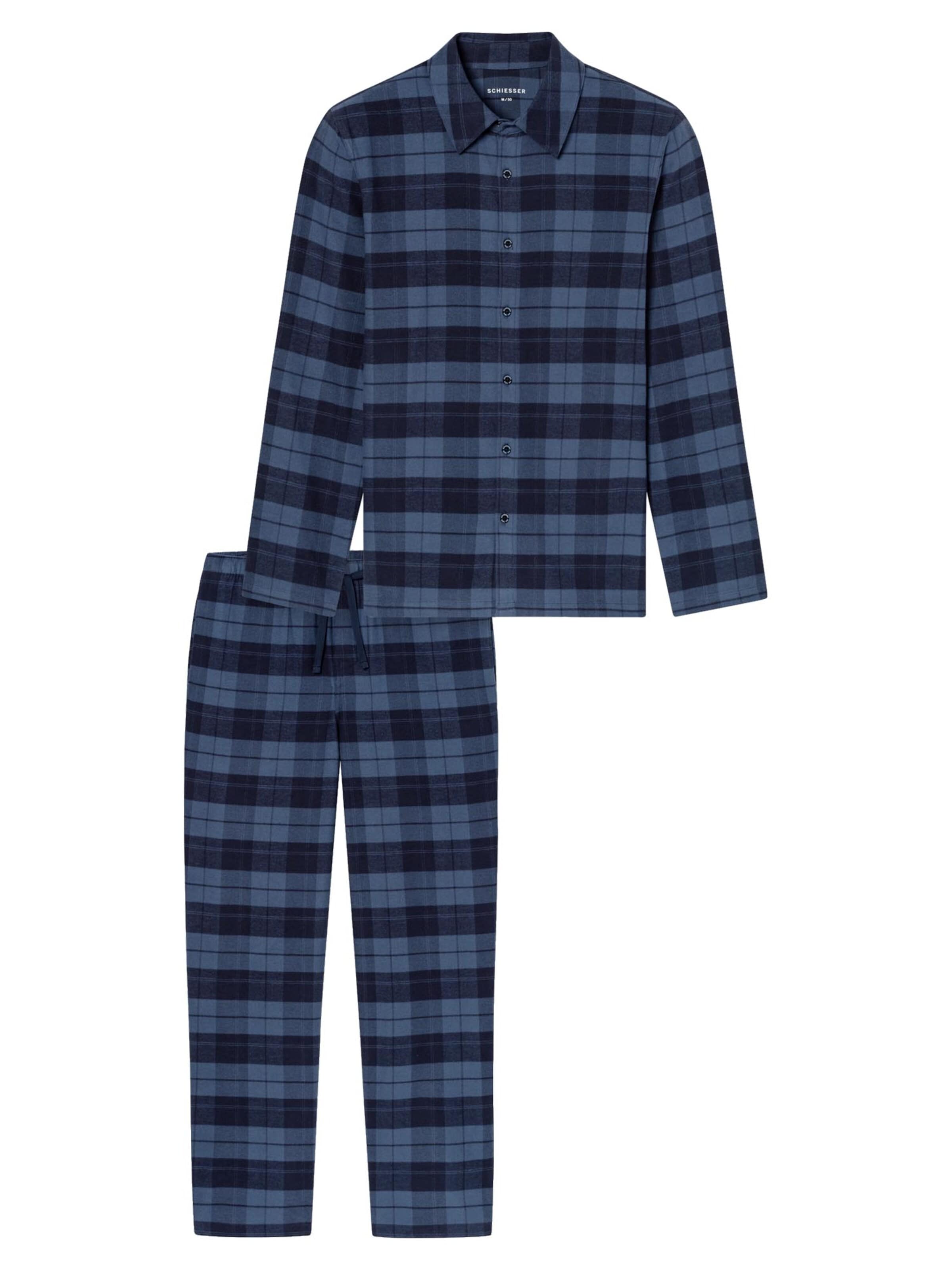 SCHIESSER Pyjama lang 'Selected Premium Warming'‌‌‌‌‌‌‌‌ in Blau: Vorderseite