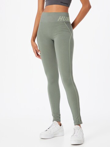 Skinny Pantalon de sport Hummel en vert : devant