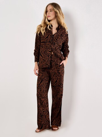 Apricot Wide Leg Leaf Linen Blend Wide Leg Trousers ' ' in Braun: Vorderseite
