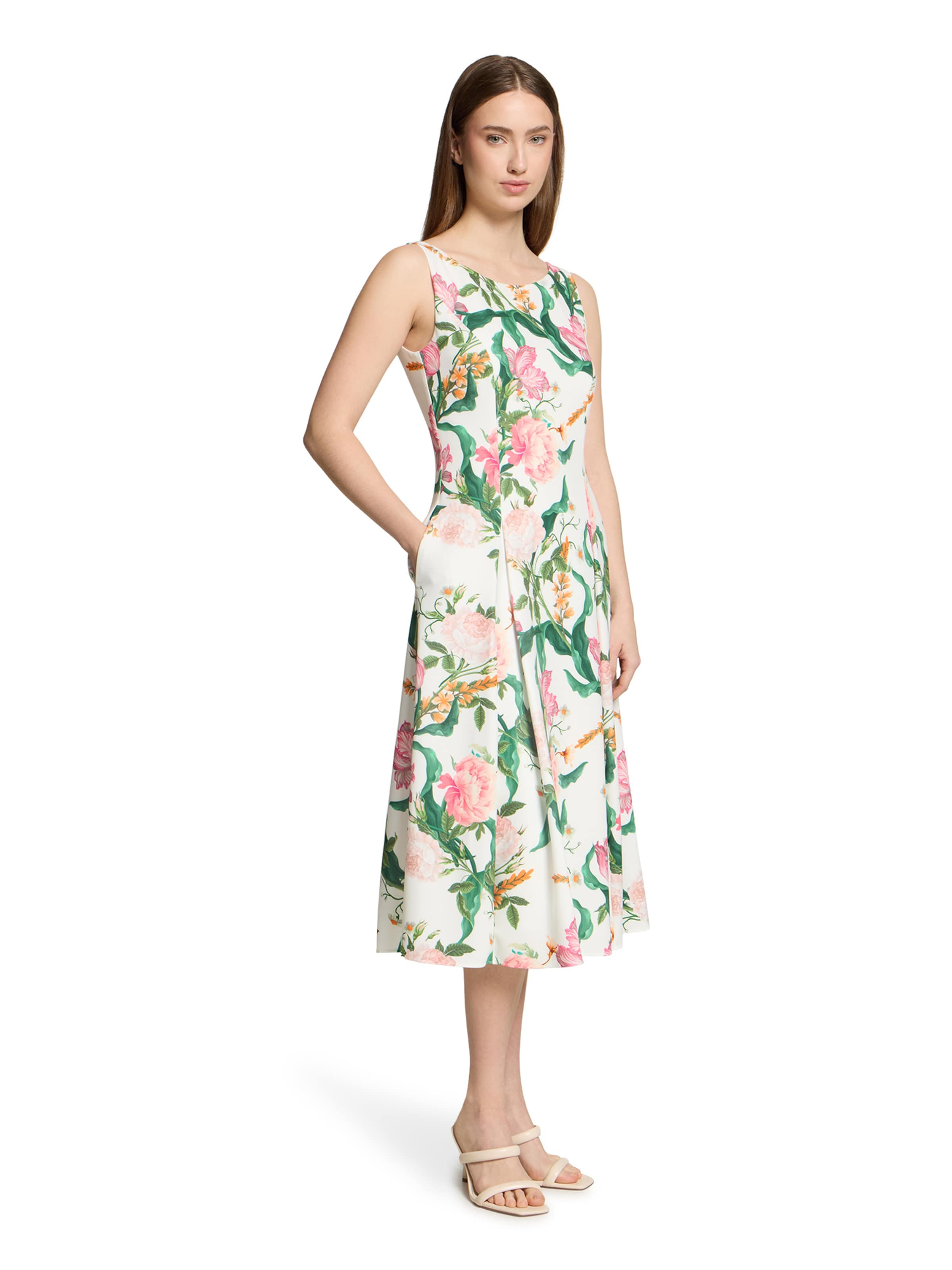 Vera Mont Blumenkleid mit Kellerfalten in Weiß