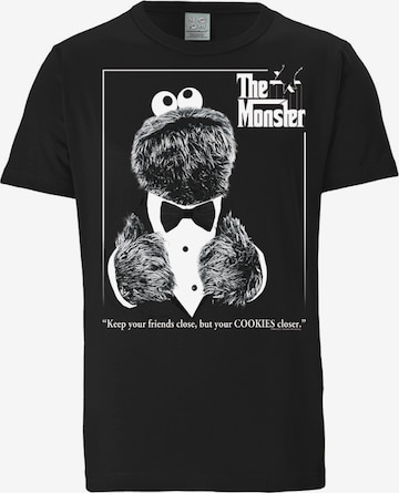LOGOSHIRT Shirt 'Sesamstrasse - Krümelmonster Pate' in Black: front
