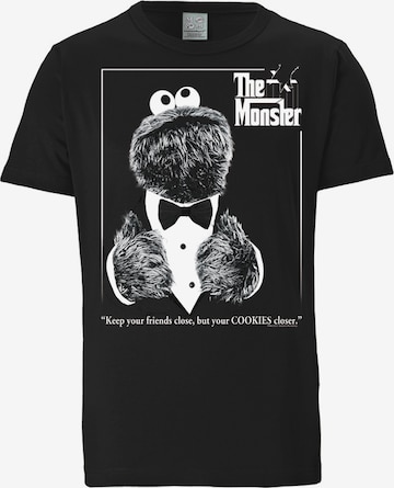 LOGOSHIRT Shirt 'Sesamstrasse - Krümelmonster Pate' in Zwart: voorkant