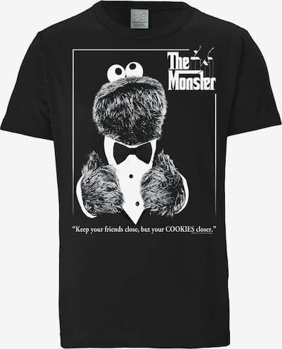 LOGOSHIRT Shirt 'Sesamstrasse - Krümelmonster Pate' in Black / White, Item view