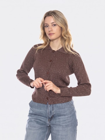 Cardigan 'Knit Cardigan -- Women's Cardigan Brown' wild pony en marron : devant