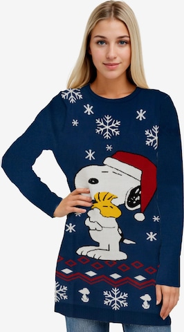 Snoopy & Die Peanuts Strickkleid 'Warm Kisses' in Blau: Vorderseite