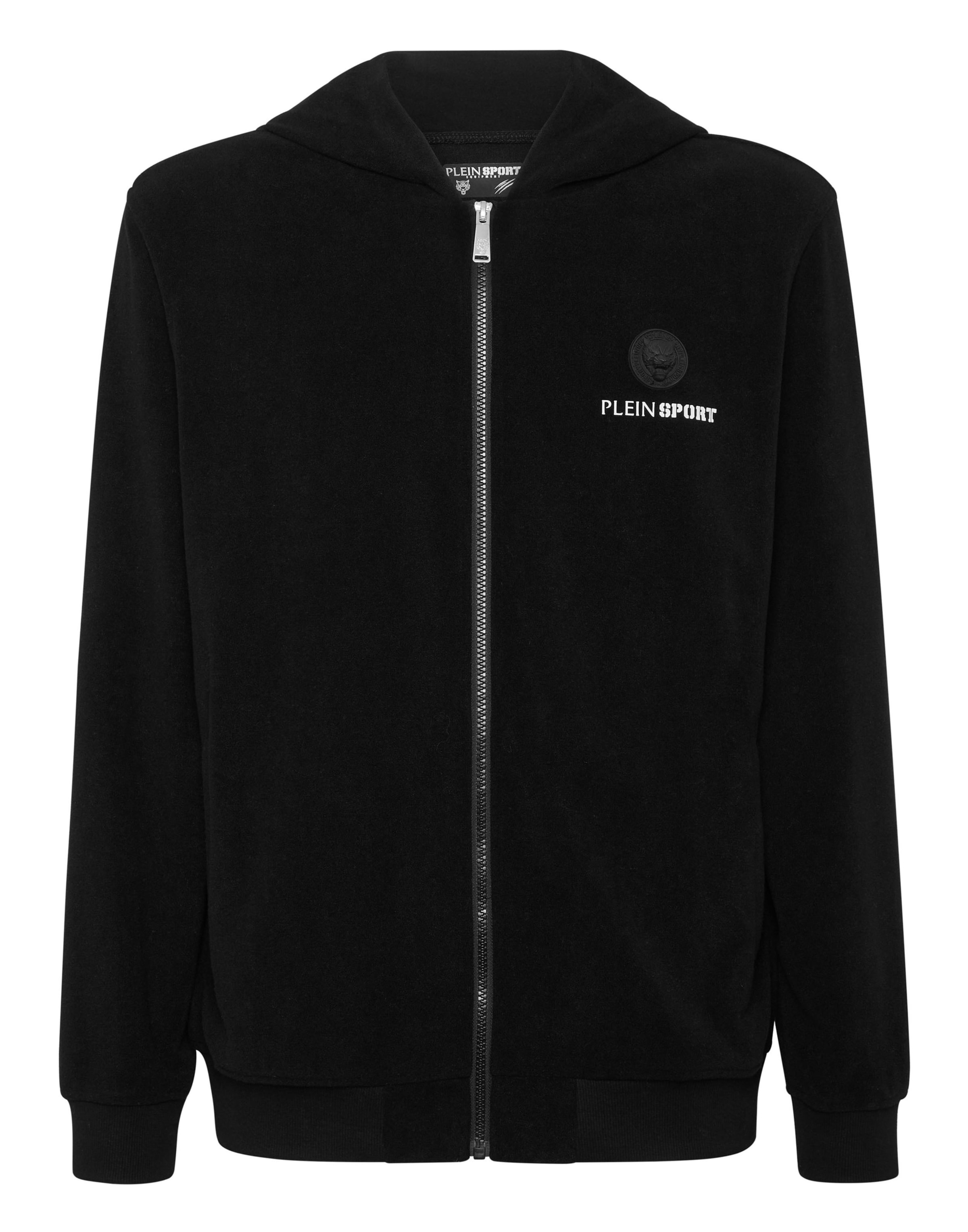 Plein Sport Zip-Up Hoodie in Black: front