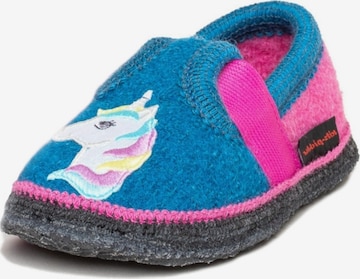 kitz-pichler Hausschuh 'Walkpantoffel Bobby Appl. Einhorn' in Blau: Vorderseite