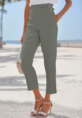 LASCANA Tapered Trousers with creases in Green: front