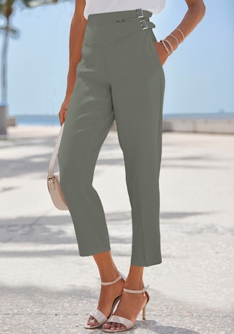 LASCANA Tapered Pleated Pants in Green: front