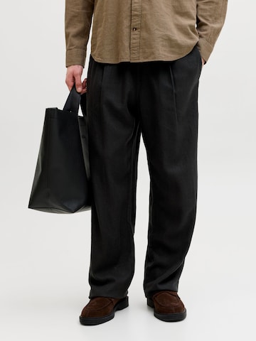 JACK & JONES - Pierna ancha Pantalón plisado en negro: frente