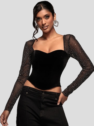 GODDIVA Shirt bodysuit in Black: front