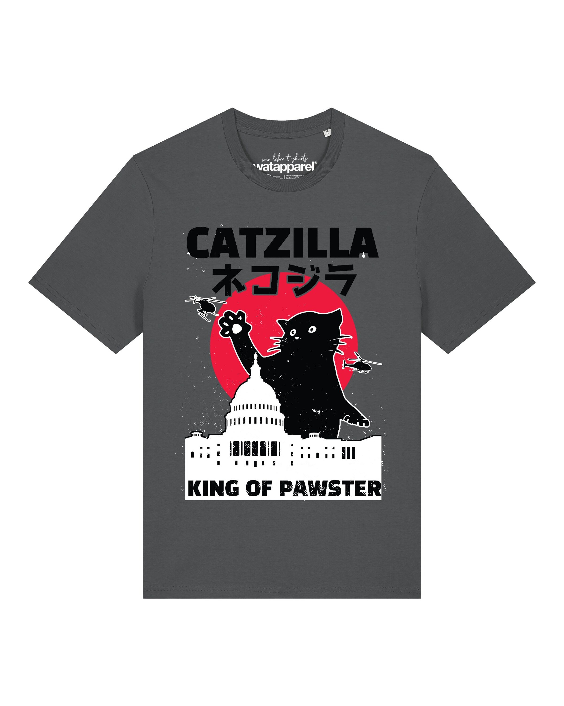Watapparel T-Shirt 'Catzilla' in Grau: Vorderseite