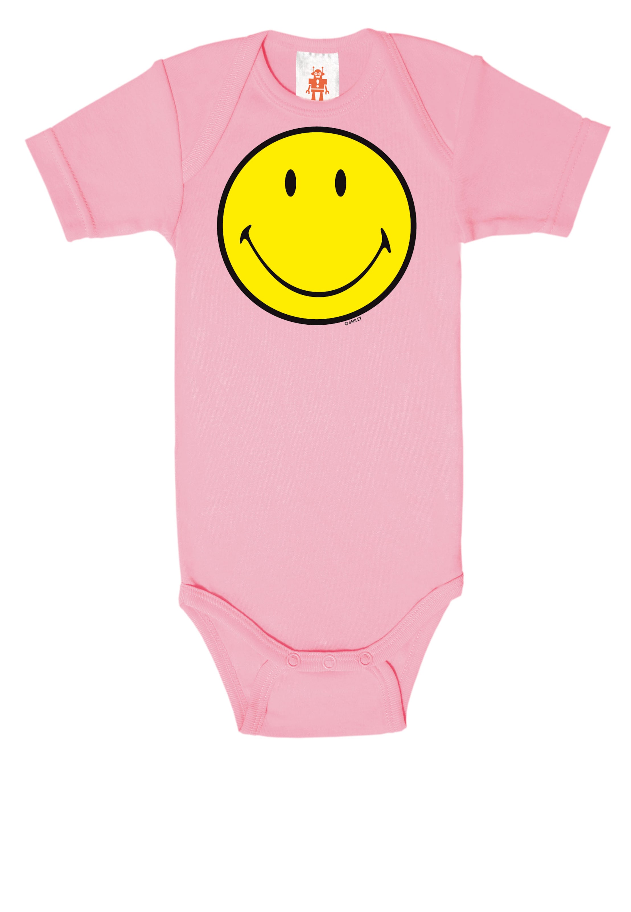 LOGOSHIRT Romper/bodysuit 'Smiley Face' in Pink: front
