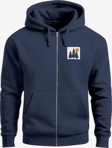 Neverless Zip-Up Hoodie 'Pine Trees' in Blue: front