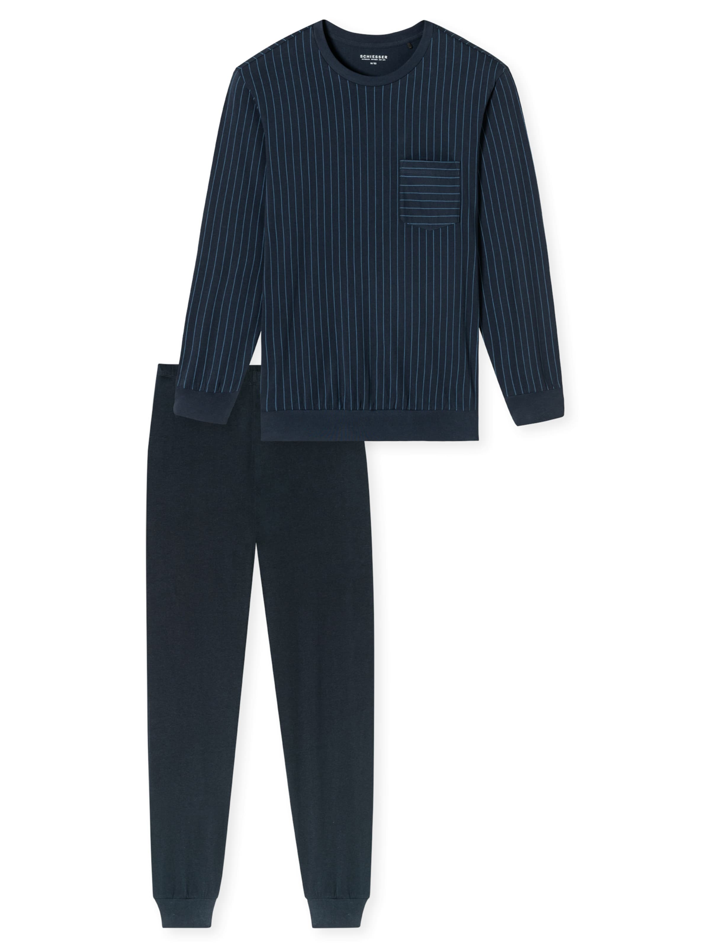 SCHIESSER Pyjama lang ' Comfort Essentials ' in Blauw: voorkant