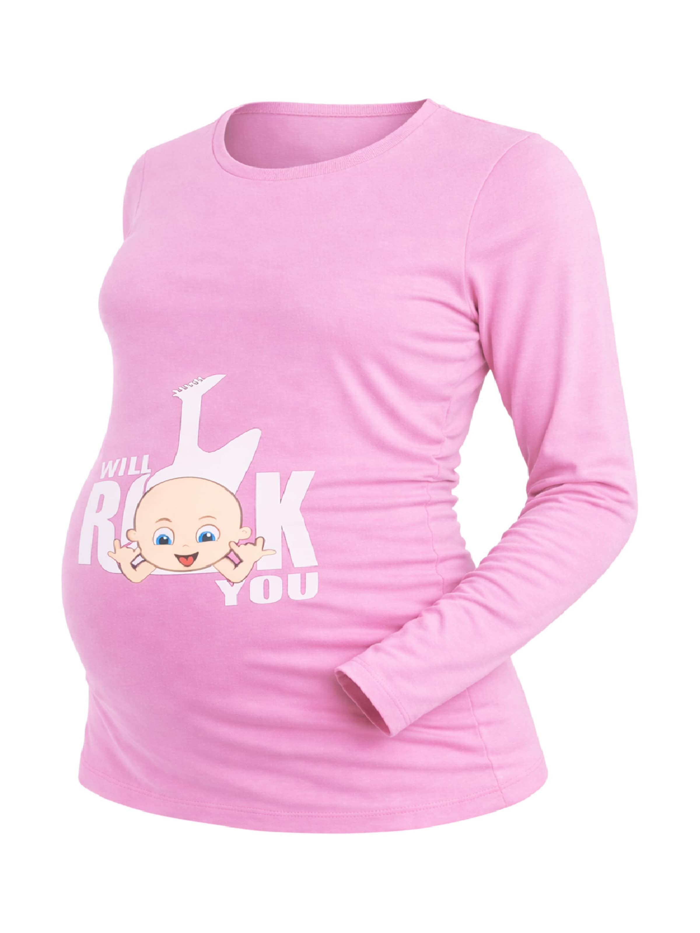 M.M.C. Shirt 'I Will Rock You Umstandslangarmshirt' in Pink: front