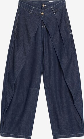 BershkaBarrel Traperice s naborima - plava boja: prednji dio