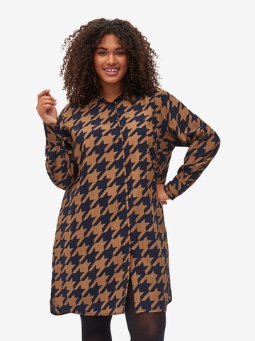 Zizzi Blouse 'XHOUNDS' in Bruin: voorkant