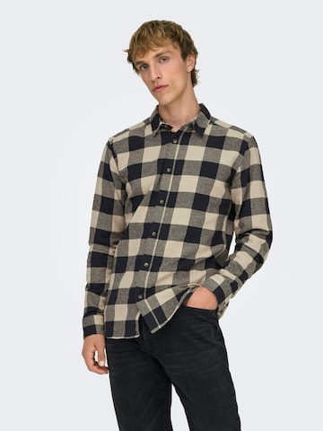 Only & Sons Comfort fit Button Up Shirt 'Gudmund' in Beige: front