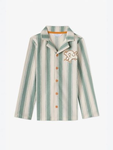 Penti Pidžaama 'PENTI Jungen Cute Friend Gestreiftes Knopf Langarm Hemd Hose Pyjama-Set', värv roheline