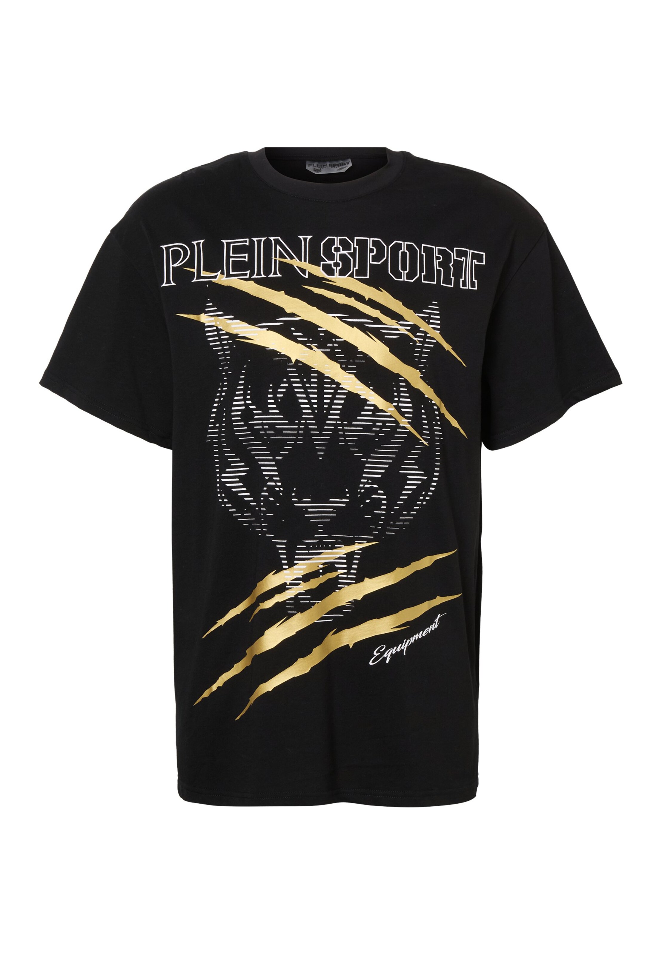 Plein Sport Футболка 'Tiger Golden Scratch' в Черный: спереди