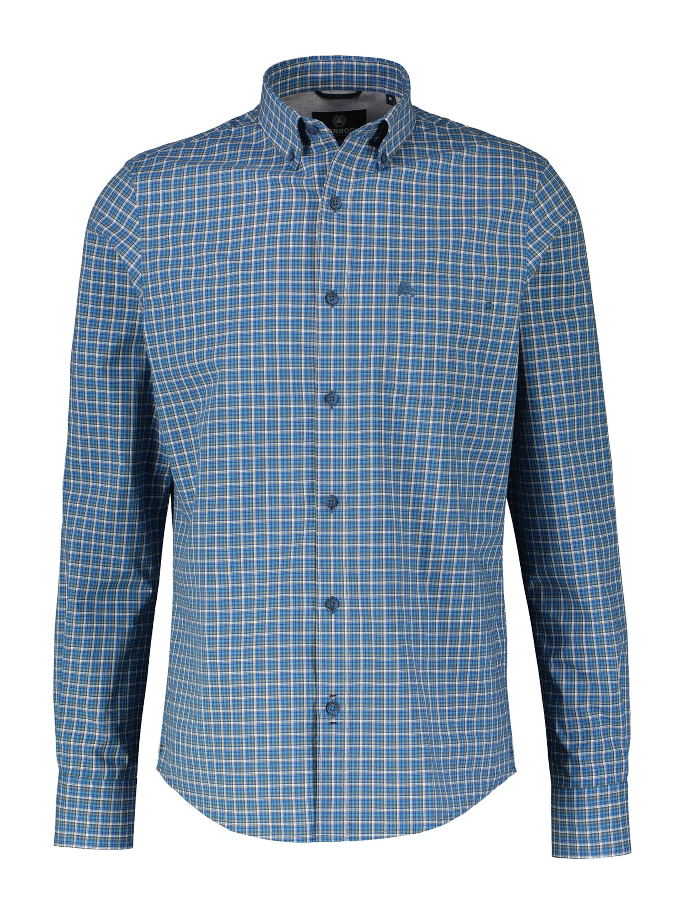 LERROS Langarmhemd, kariert, klassischer Button-down-Kragen ' ' in Blau: Vorderseite