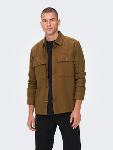 Only & Sons Regular fit Button Up Shirt 'Scott' in Brown: front