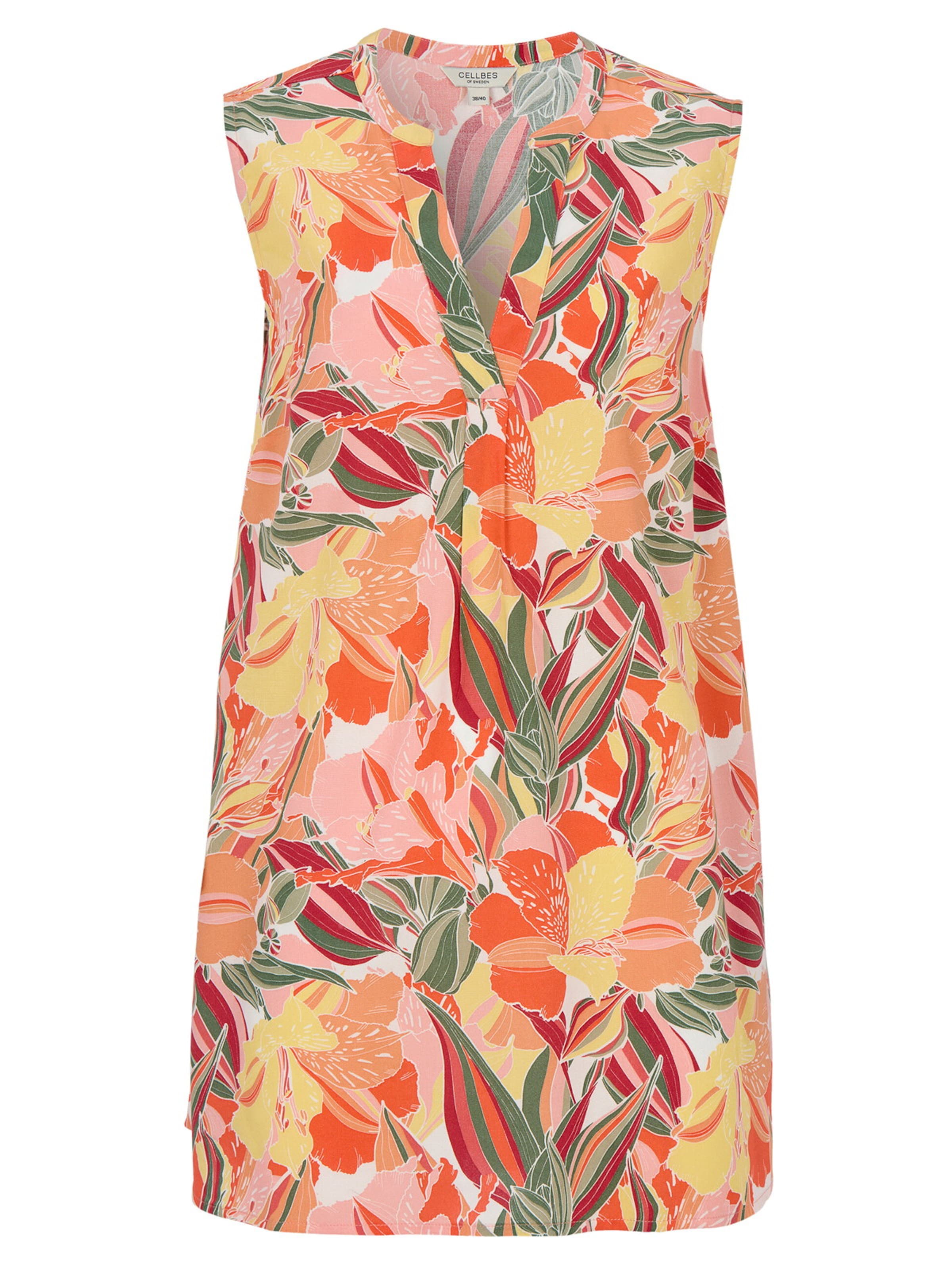 Cellbes of Sweden Ärmellose Tunika mit Taschen und einem Blumen-Muster in Orange: Vorderseite