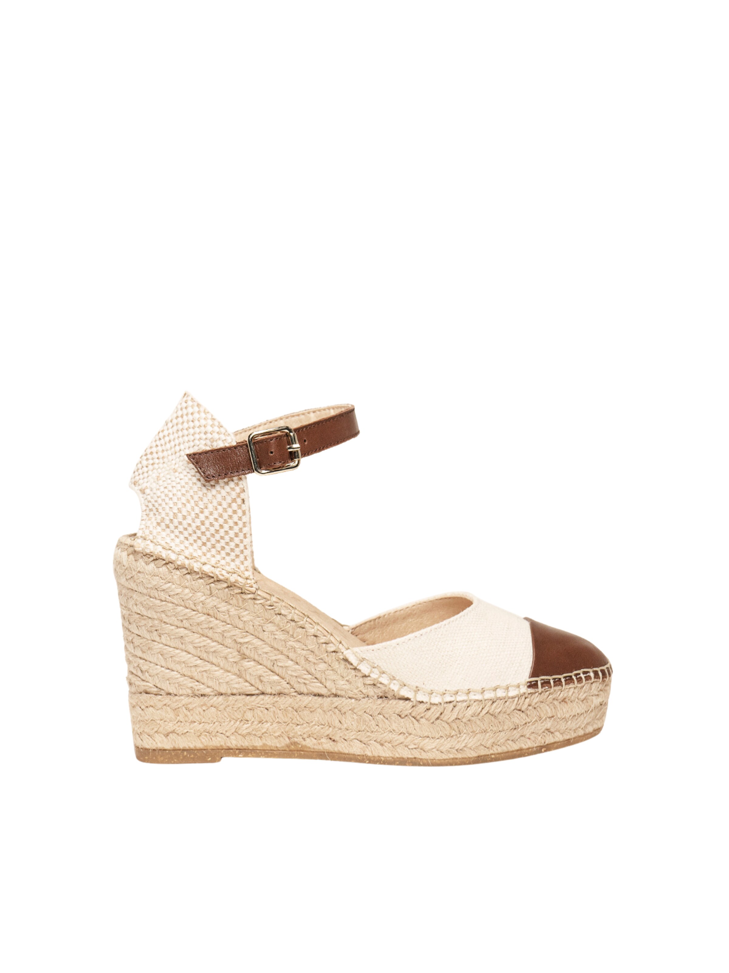 Alhamas Strap sandal 'Alpargata Cuña 10 cm' in Brown: front