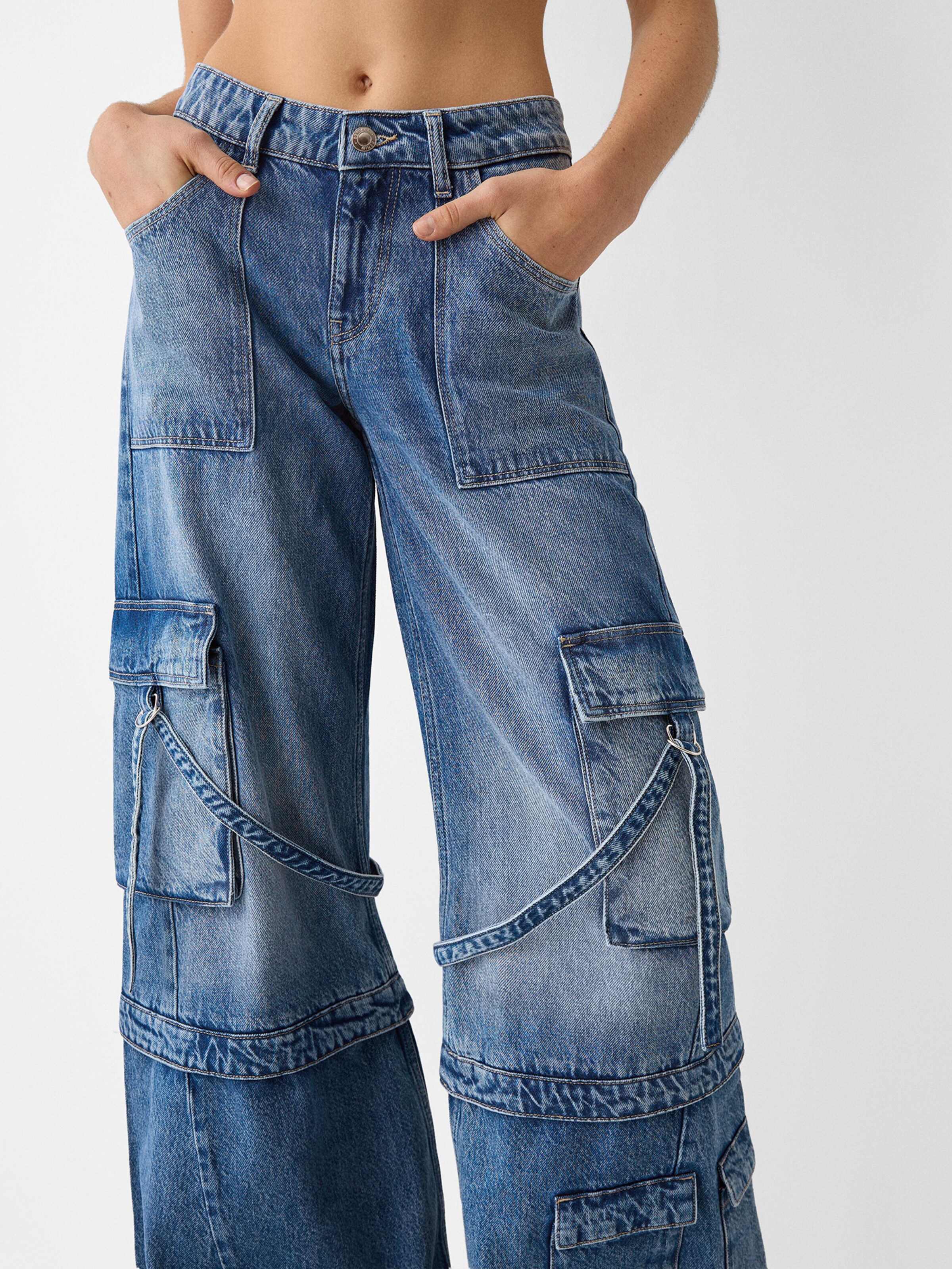 Blue denim cargo jeans outlet