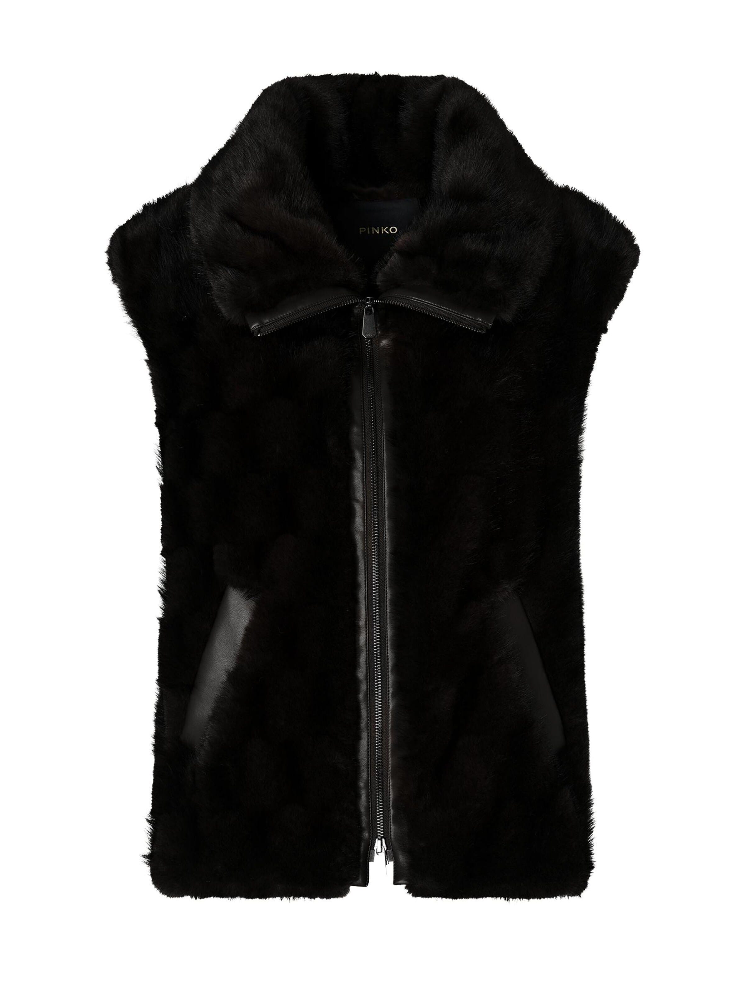 PINKO Bodywarmer 'PINKO GLOSSINIA GILET ASPEN ASPETTO VISONE GILET' in Zwart: voorkant