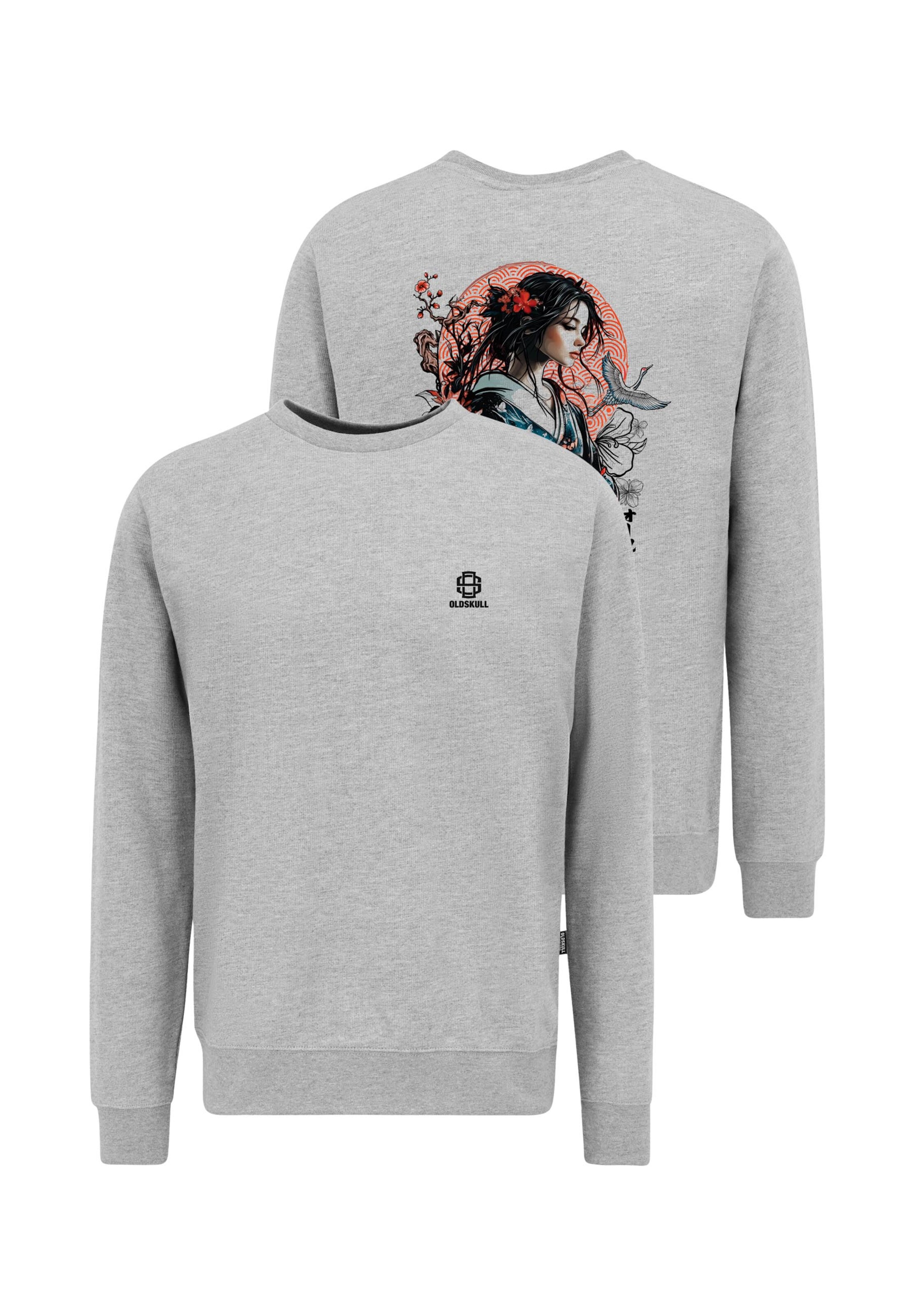 Oldskull Sweatshirt 'Asian Blossom Queen' in Grey