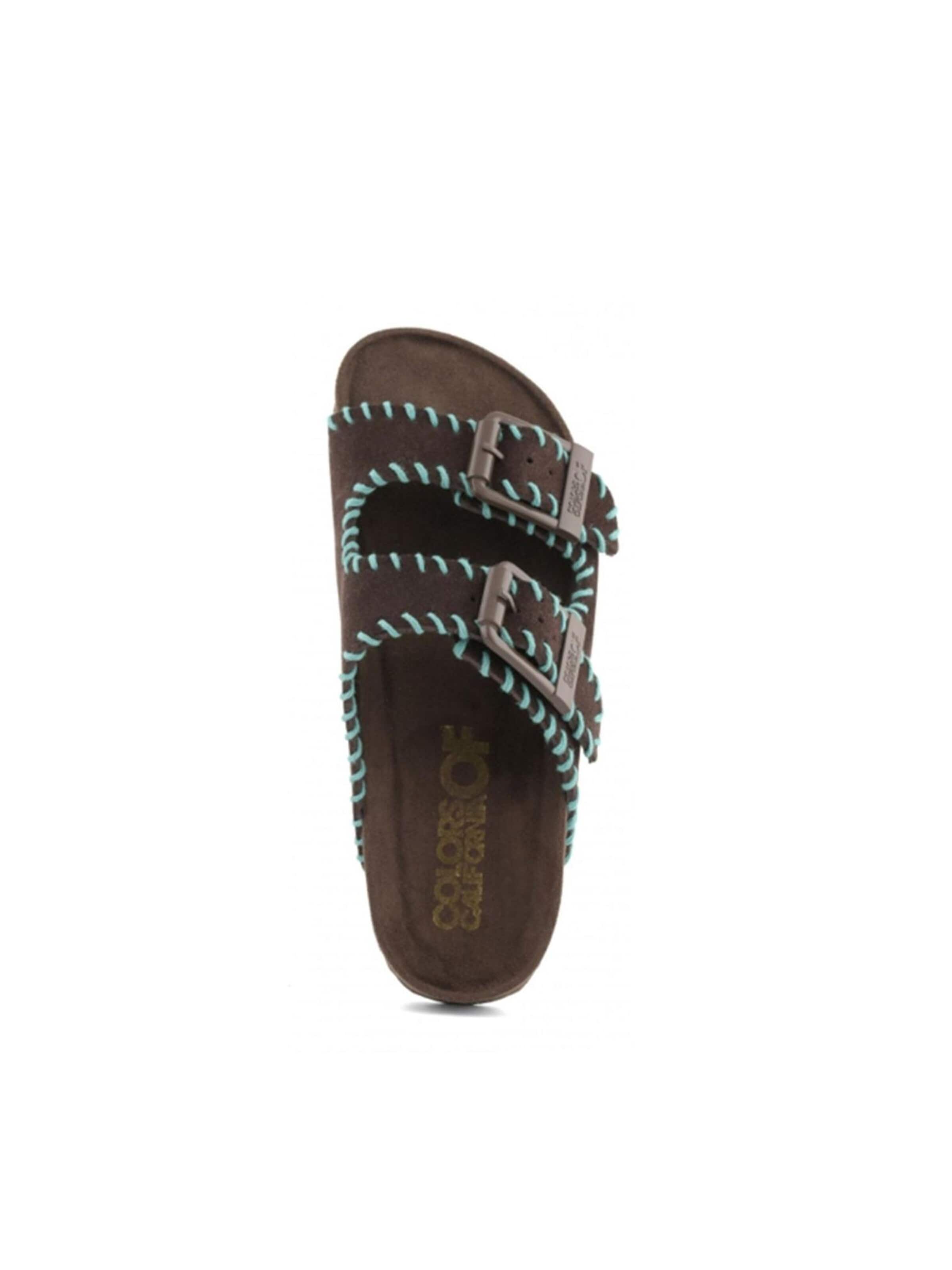 COLORS OF CALIFORNIA Mules 'Veloursleder-Sandalen mit Ziernähten' in Brown