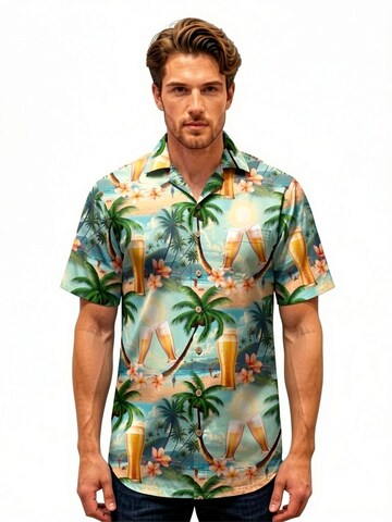 Hawaiihemdshop.de Regularny krój Koszula 'Hawaiihemd Sunshine Beer' w kolorze niebieski