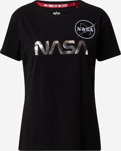 ALPHA INDUSTRIES Тениска 'Nasa' в черно / сребърно / бяло, Преглед на продукта