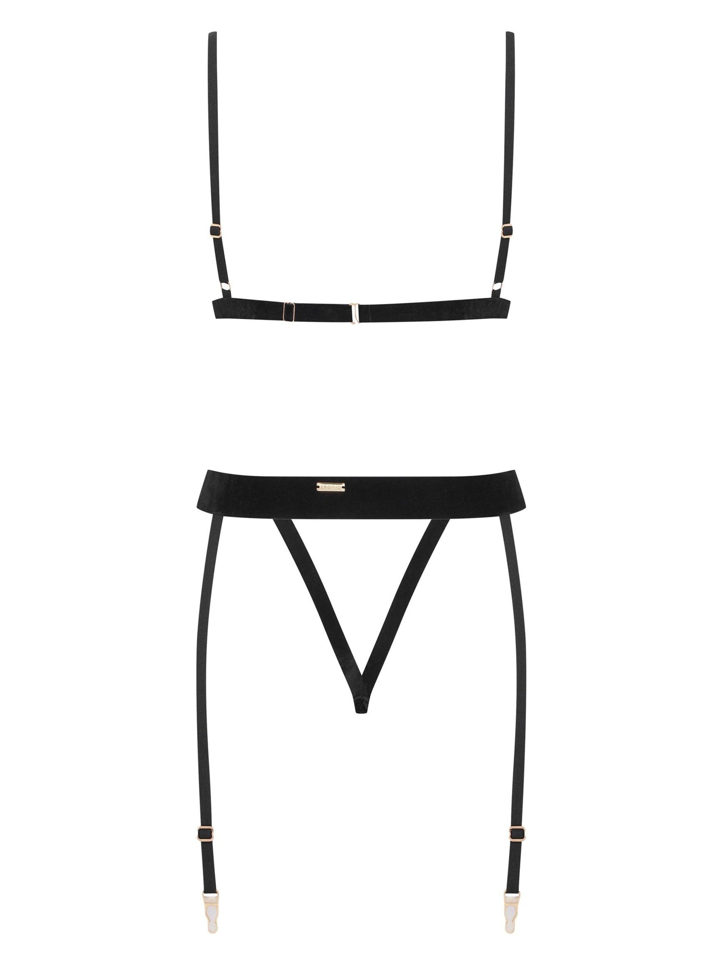 ESOTIQ - Conjuntos de ropa interior 'Women's Sexy Lingerie Set Erotic with Shelf Bra Open Cup Garter Belt | Zeal' en negro