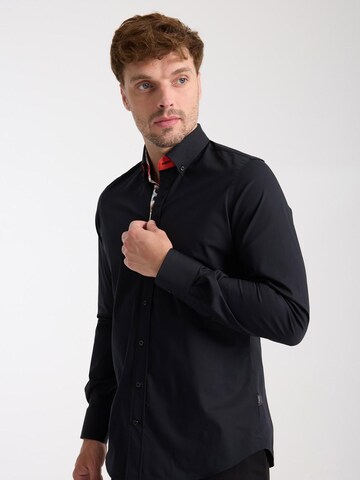 Slim fit Camicia business 'Donatello Iconic Poplin Stretch Man Shirt Black' di 7Camicie in nero