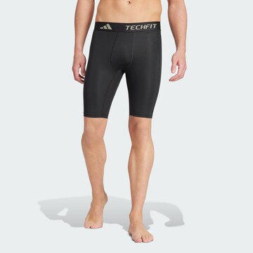 ADIDAS PERFORMANCE Skinny Workout Pants in Black: front