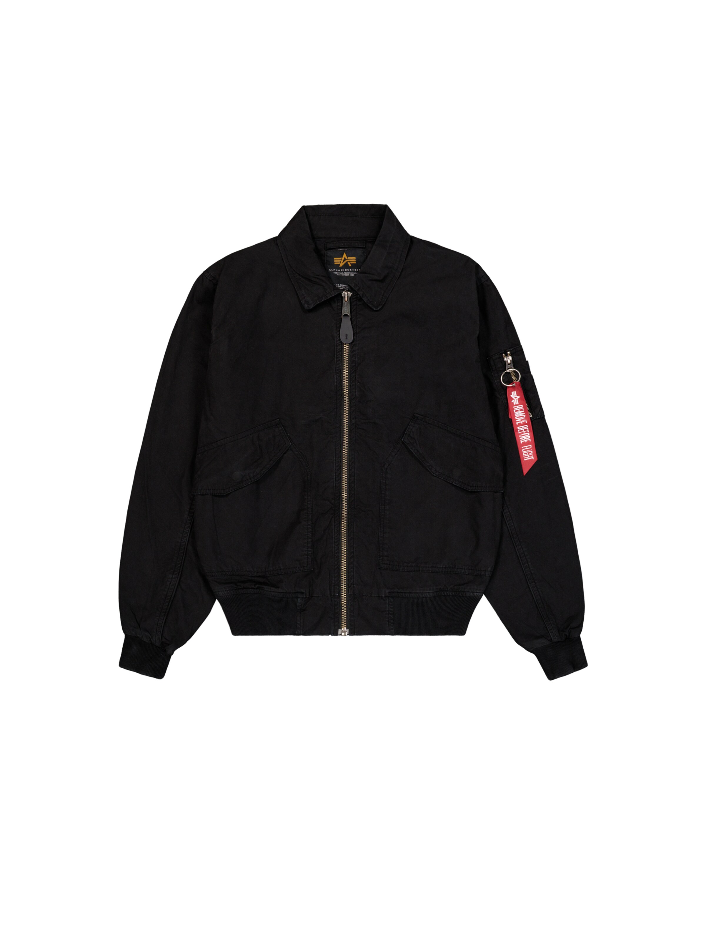 ALPHA INDUSTRIES Välikausitakki 'CWU-36/P' värissä musta: etupuoli