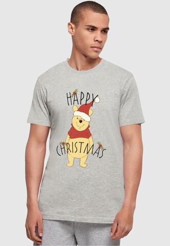 ABSOLUTE CULT T-Shirt 'Winnie The Pooh - Happy Christmas Holly' in Grau: predná strana
