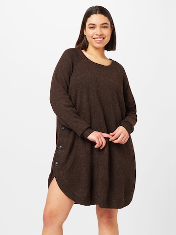 Zizzi Knitted dress 'SUNNY' in Brown: front