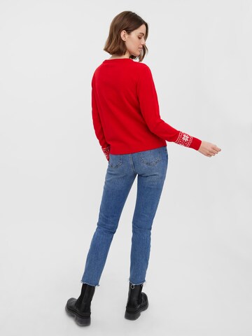 VERO MODA Pullover 'NEWFROSTYDEER' in Rot