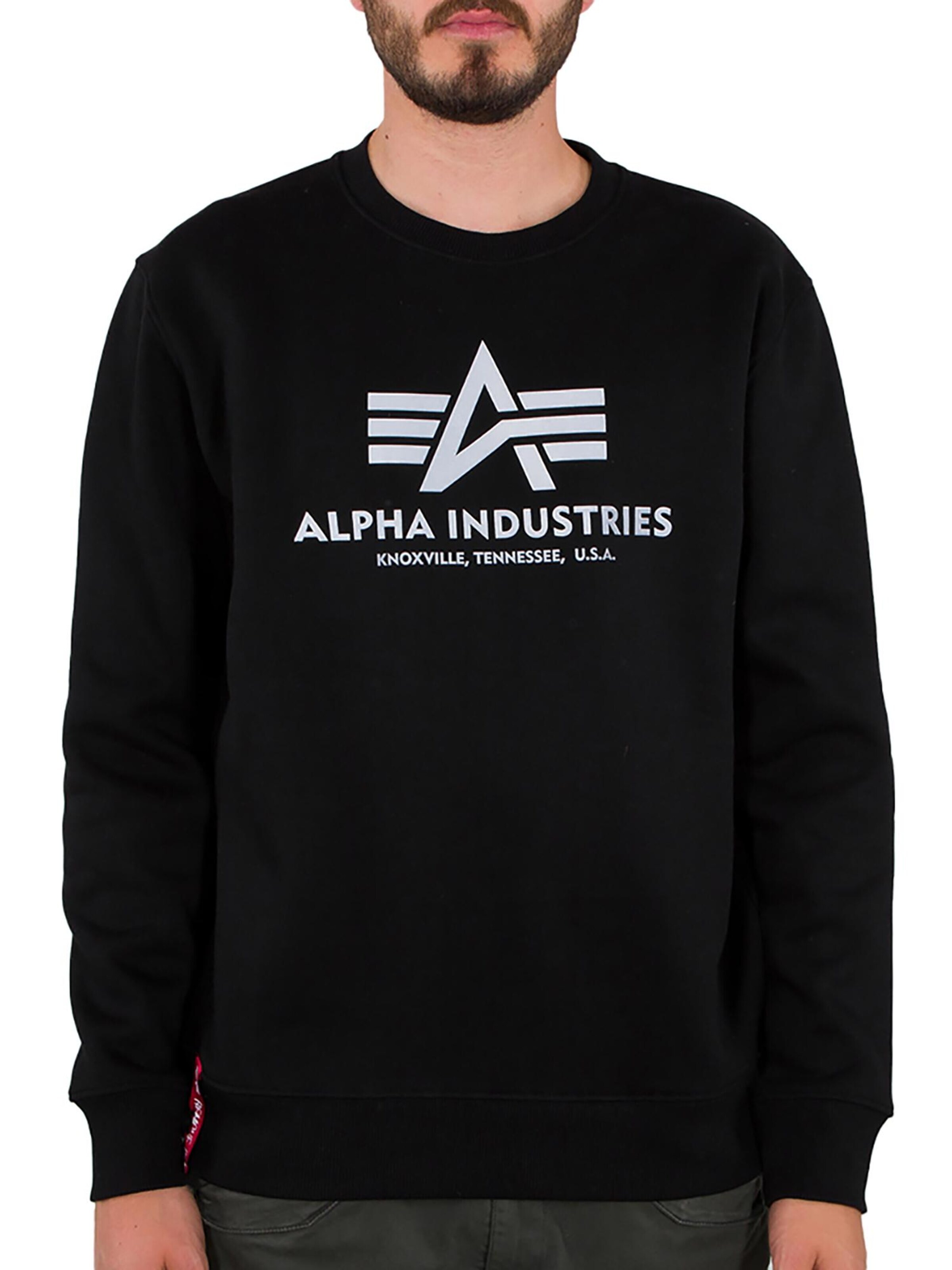 ALPHA INDUSTRIES Sweatshirt 'Basic Reflective' in Black: front