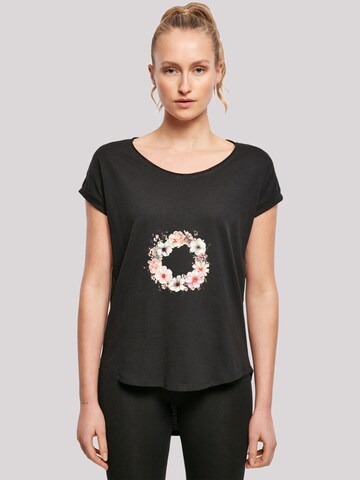 F4NT4STIC T-Shirt 'Rosa Blumenkranz' in Schwarz: Vorderseite