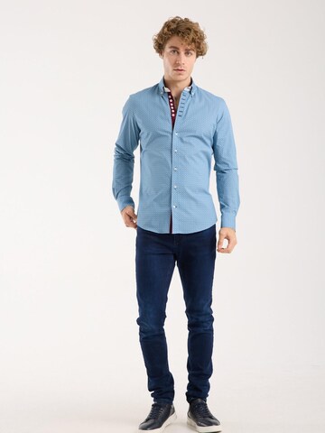 Coupe slim Chemise business 'Donatello Iconic Poplin Stretch Man Shirt Light Blue White' 7Camicie en bleu