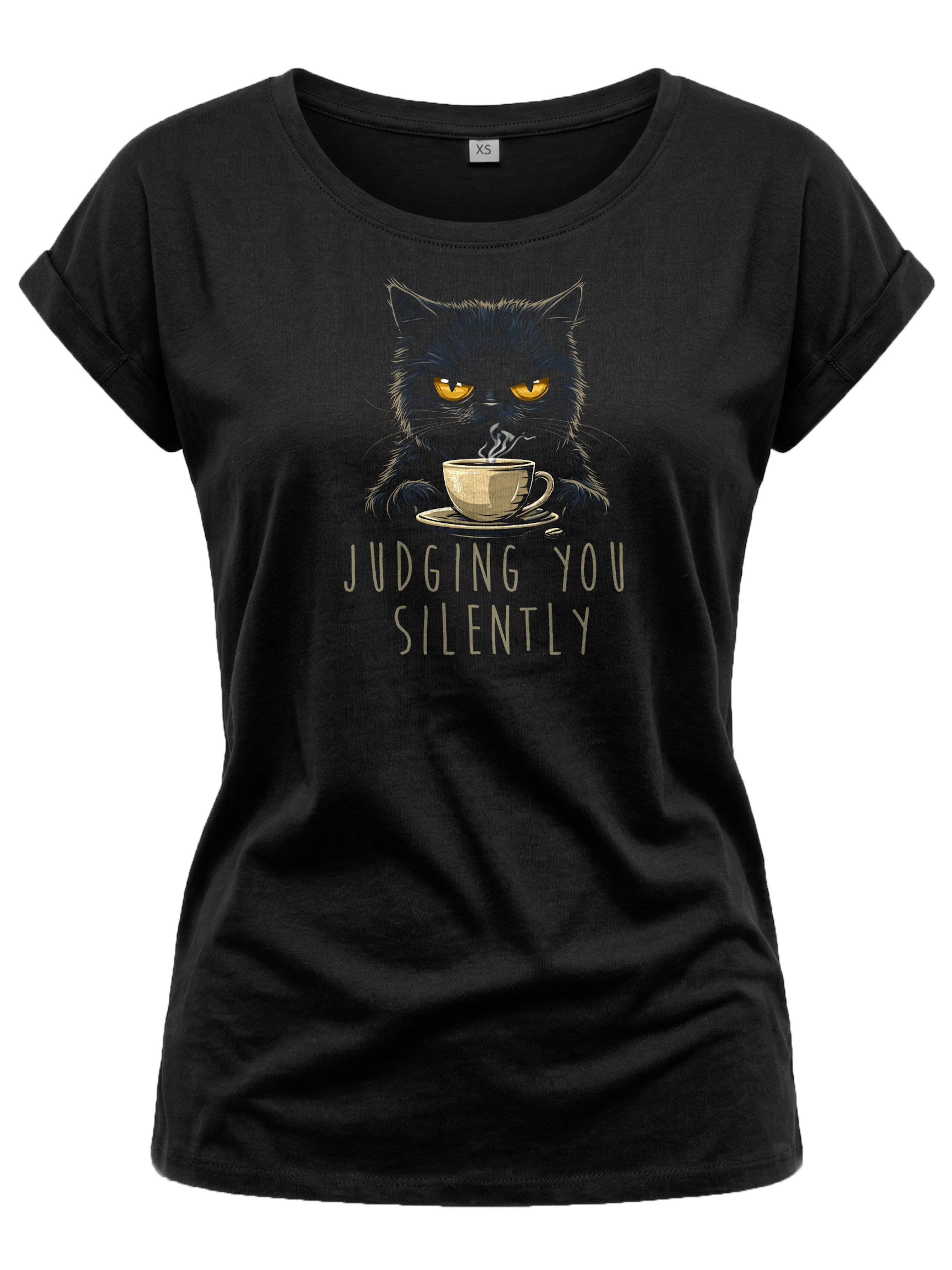 MAKAYA Shirt 'Cat Judging You'‌‌‌‌‌‌‌ in Schwarz: Vorderseite