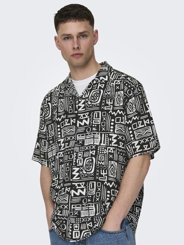 Only & Sons Comfort fit Button Up Shirt 'Bold' in Black