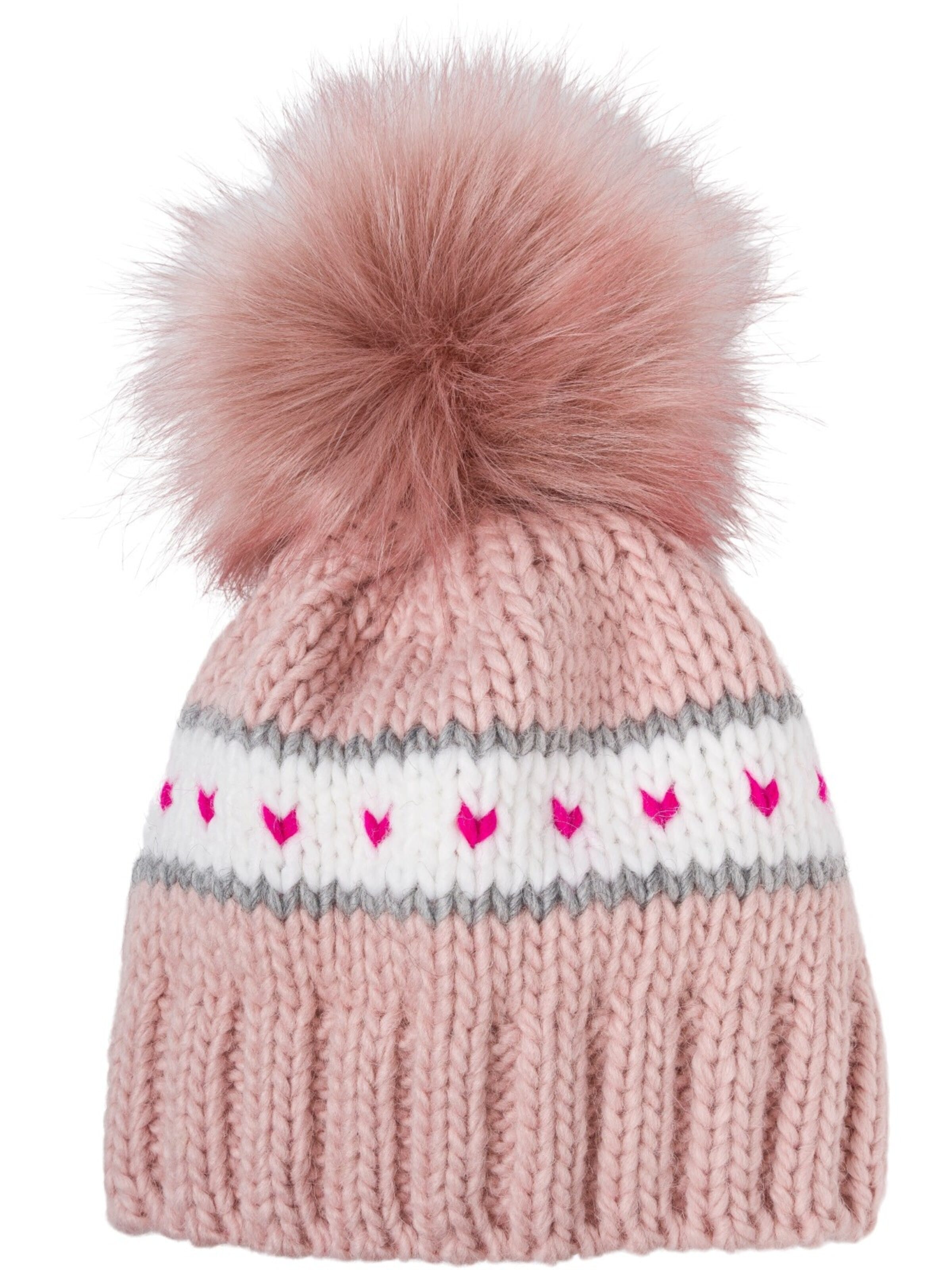 styleBREAKER Beanie 'Kinder Strick Bommelmütze Herzmuster' in 48-54 in Dusky pink, Item view