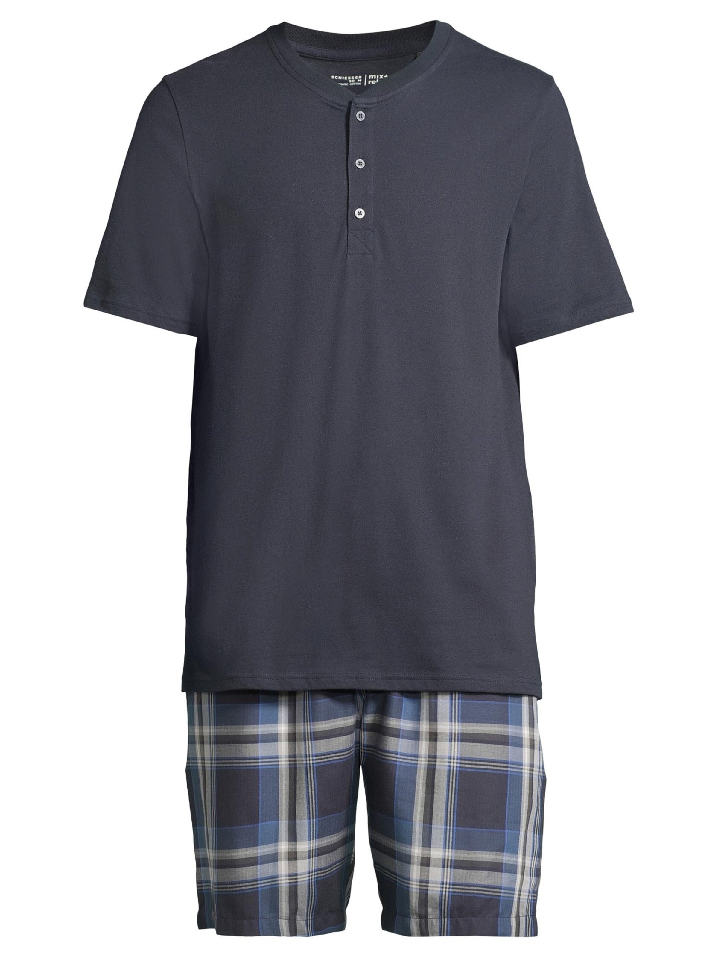 SCHIESSER Pyjama kort 'Night & Home' in Blauw: voorkant