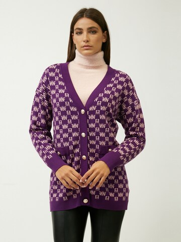 Influencer Knit Cardigan in Purple: front